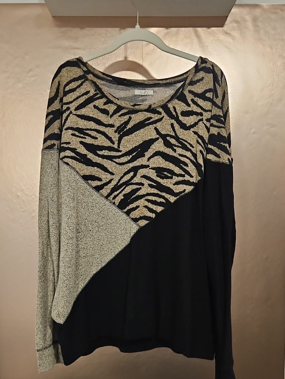 Maurices Black and Beige Animal Print Long Sleeve Top